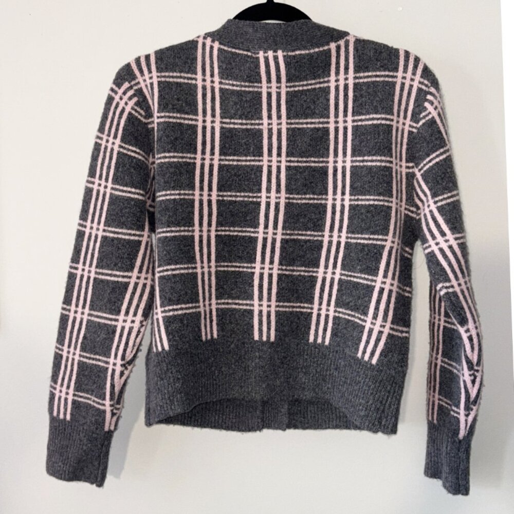 NWT • Lulus • Charcoal Grey and Pink Plaid Cardigan - Picture 5 of 10